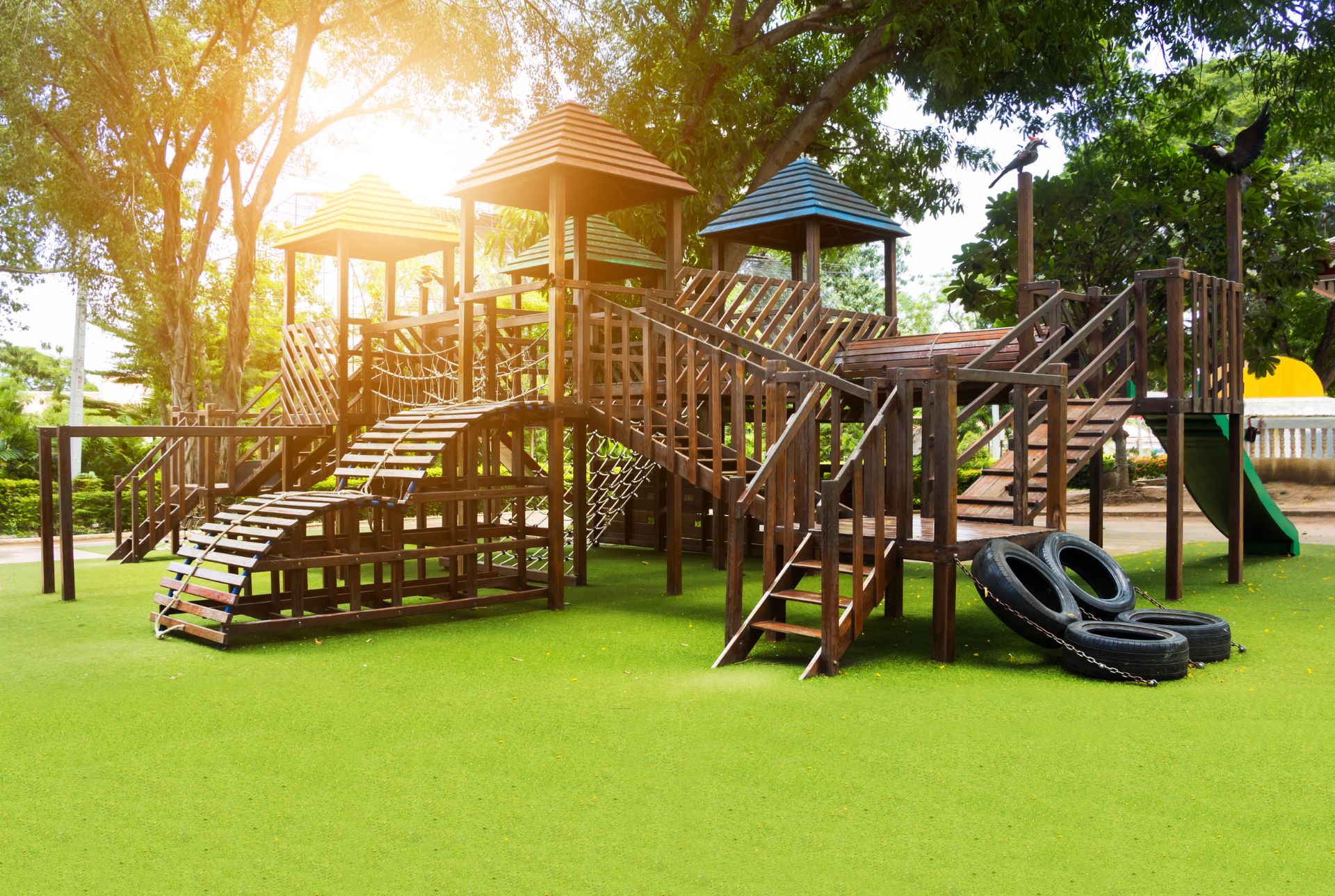 a playground with artificial turf.